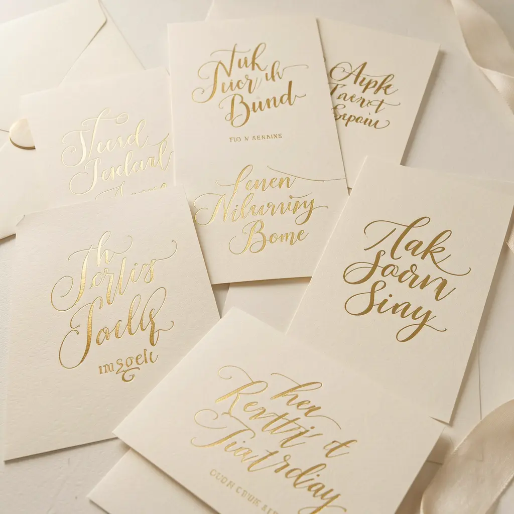 Collection of custom designed greeting cards with elegant typography